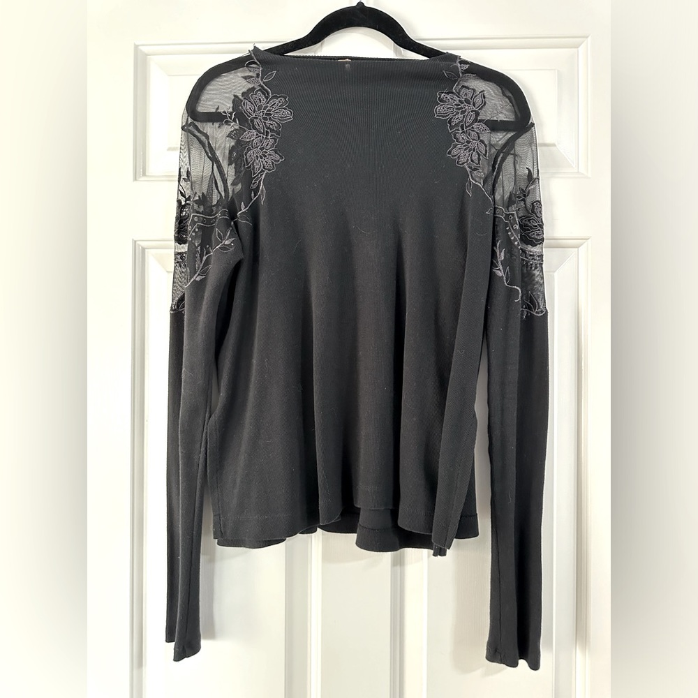 FREE PEOPLE SHEER CUT OUT LONG SLEEVE